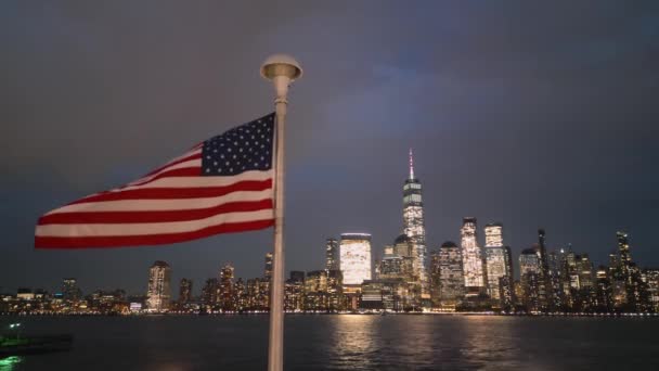 Usa Vlajka Noci Nyc Památný Den Den Veteránů Července Americká — Stock video