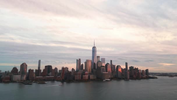 Manhattan Vista Dall Alto Del Cielo Crepuscolare Avanti Volare Sopra — Video Stock