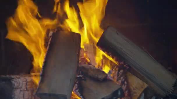 Ogień Kominkowy Blisko Ogień Czerwony Żółty Czarno Żywe Światła Burn — Wideo stockowe