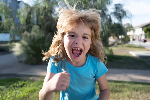 Enraged Kid Boy Angry Expression Angry Hateful Little Rage Boy — Stock Photo, Image