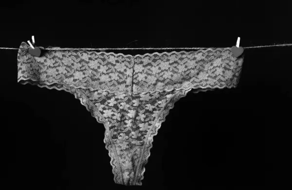 Thong Bikini Panties Beige Lace Underwear Lingerie Black — Zdjęcie stockowe