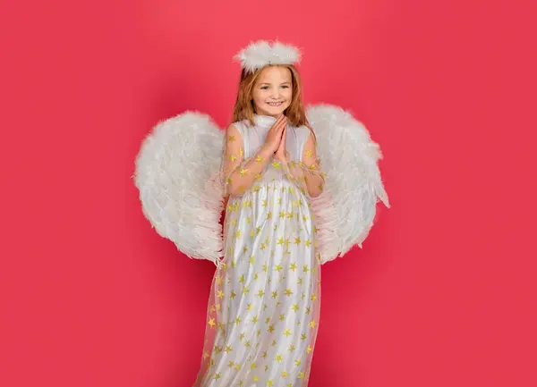 Angel Child Girl White Wings Angels Halo Valentines Day — Stock Photo, Image