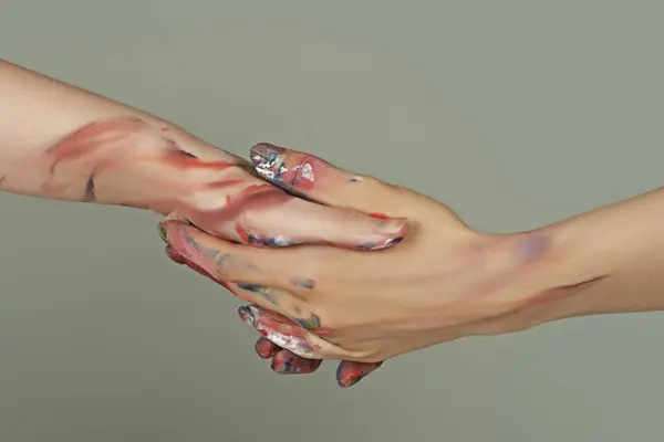 Painted Hands Reach Hand Sensual Touch Fingers Two Hands Trying — Stock Photo, Image