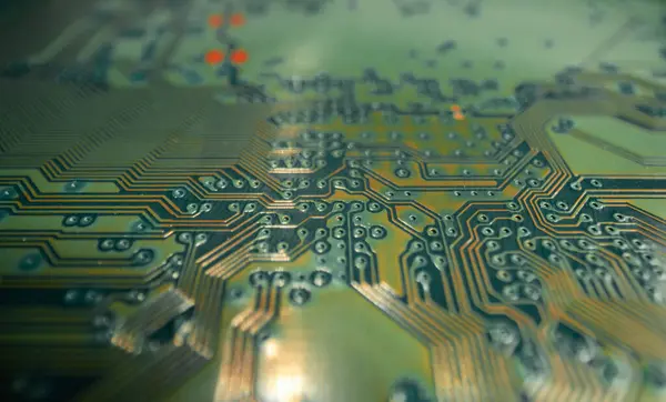 Circuito Electrónico Con Chip Semiconductores Tarjeta Electrónica Placa Base Circuito — Foto de Stock