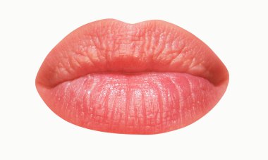 Beyaza izole edilmiş doğal dudaklar. Kadın ağzı. Güzel yumuşak dudak