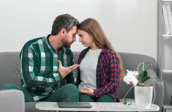 stock image Parenting conflicts, kids crisis. Father and and daughter tenager advice problem, conflict