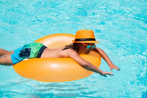 Children Swim Floating Ring Swimming Pool Kids Summer Vacation Happy — Stock Photo, Image