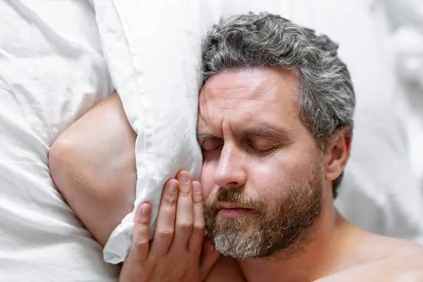 Man Sleeping Bed Top View Handsome Man Sleeping Bed Morning — Stock Photo, Image