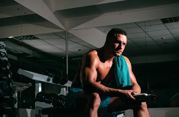 Sportsman Man Gym Sporty Male Naked Torso Workout Guy Powerful — Stock Photo, Image