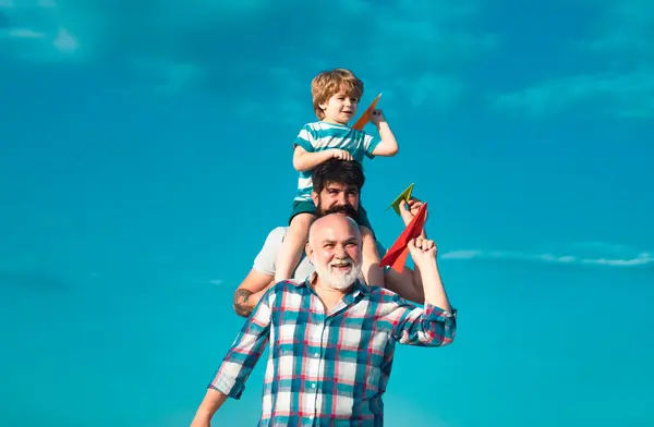 Multi Generation Weekend Family Play Men Different Ages Happy Child — Stock Photo, Image