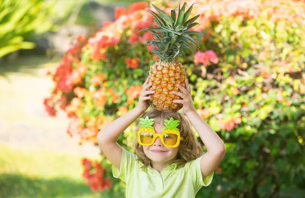 Pineapple Child Boy Pineapples Summer Vacation — Stock Photo, Image