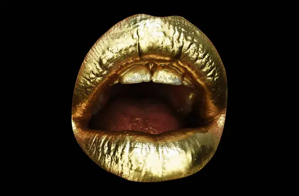 Surpresa Cosméticos Maquilhagem Lábios Ouro Batom Lustro Boca Aberta Sexy — Fotografia de Stock