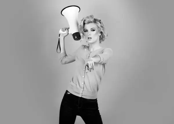 Pretty Girl Shouting Megaphone Isolated Copy Space Idea Marketing Sales — Stock Photo, Image