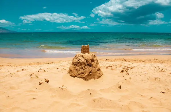 Sand Castle Sea Background Nature Tropical Summer Beach Rays Sun — Stock Photo, Image