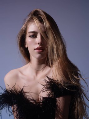 Sensual portrait of elegant young fashionable sexy woman in fashion dress. Beautiful girl, fashion model. Fashion lady. Stylish woman in fashion trend look. Sexy clothes