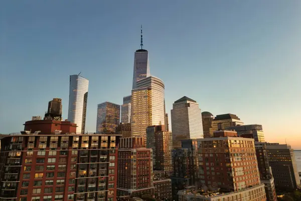 纽约天际线是摩天大楼的地标 去美国旅行 纽约的曼哈顿风景 纽约市 美国曼哈顿市中心金融区的天际线 — 图库照片