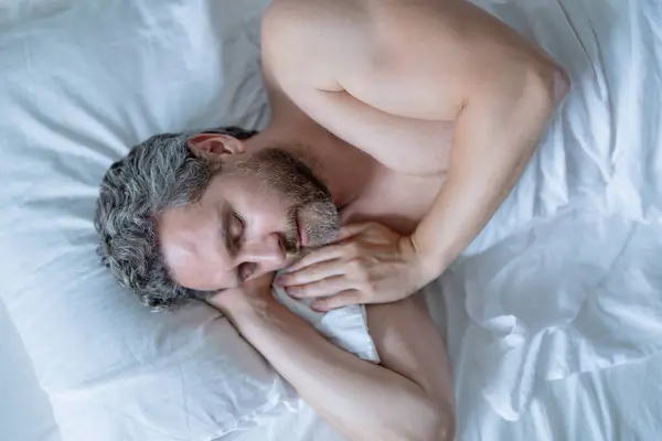 Head Bed Close Male Model Sleep White Bed Sexy Shirtless — Stock Photo, Image