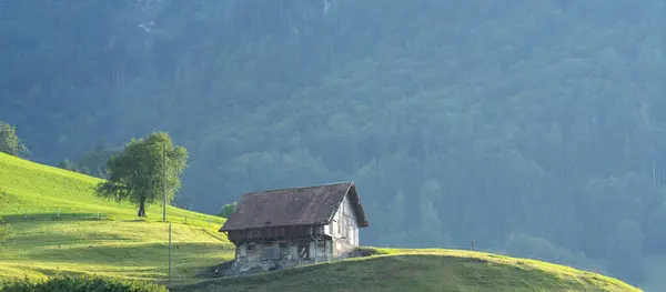 Alpes Velha Casa Madeira Casa Velha Nos Alpes Europeus Cabana — Fotografia de Stock