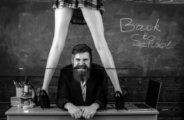 Sexy Teacher Sensual Schoolgirl Student Education Adult Back School Domination — Stock Photo, Image