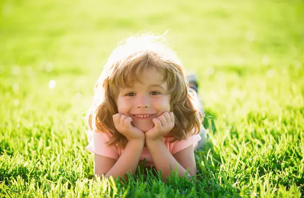 Child Park Child Outdoor Spring Boy Lying Grass Summer Walk Royalty Free Stock Images
