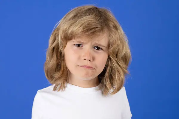 Funny Angry Child Studio Isolated Background Upset Kid Boy Mad — Stock Photo, Image