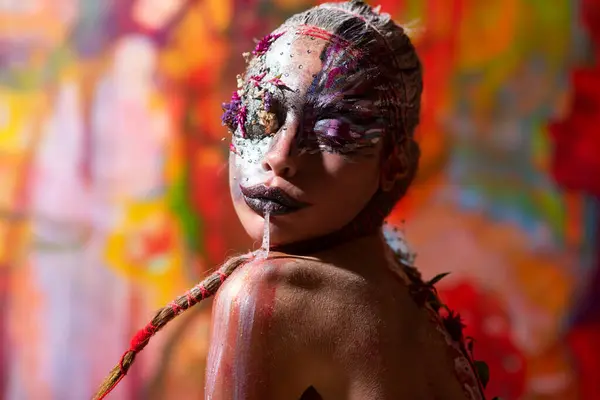 Art Nude Portrait Young Woman Art Make Body Art Abstract — Stock Photo, Image