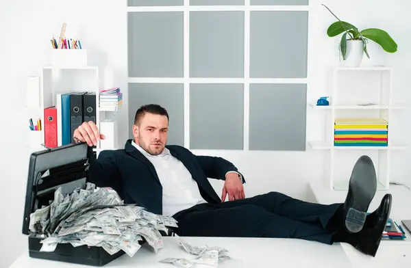 Richness Concept Successful Entrepreneur Wasting Money Businessman Cash Money Office — Stock Photo, Image