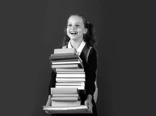 Happy Teenage School Child Hold Books Green Background Knowledge Day — Stock Photo, Image
