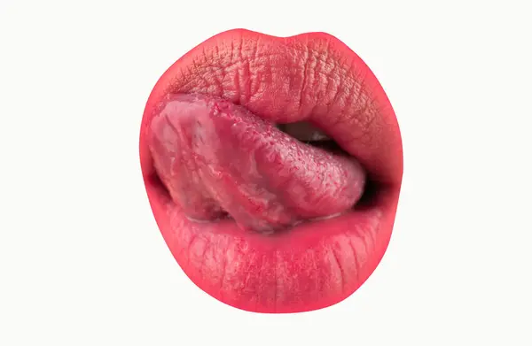 Czerwone Usta Język Seksowne Kobiece Usta Makro Język Lizać Usta — Zdjęcie stockowe