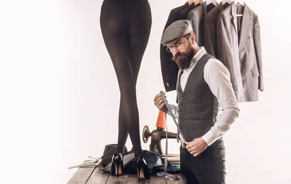 Processus Couture Homme Couturière Couture Vêtements Féminins Dressmaker Mesurer Les — Photo