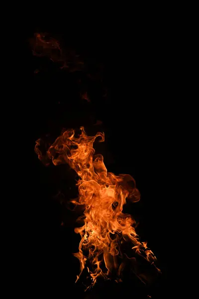 Brand Låga Brinnande Och Brand Glödande Svart Bakgrund — Stockfoto