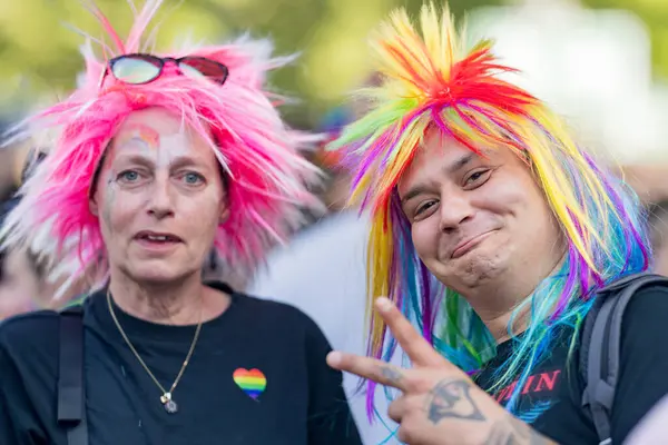 Uma Mulher Transexual Identidade Género Desfile Gay Casal Gay Desfile — Fotografia de Stock