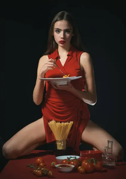 Sexy Frau Der Küche Frau Bereitet Essen Der Küche Frau — Stockfoto