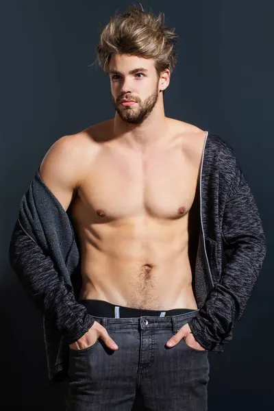 Sexy Body Nude Torso Strong Man Seductive Gay Muscular Shirtless — Stock Photo, Image