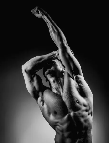 Man Power Sexy Muscular Handsome Topless Male Model Muscular Body — Stock Photo, Image