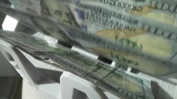 Bankutrustning Som Räknar Dollarsedlar Stängs Makro Amerikanska Valuta Räkningar Som — Stockvideo