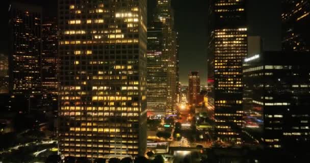 Подсветка Улиц Центре Лос Анджелеса Фоне Сумерек Вид Воздуха Лос — стоковое видео