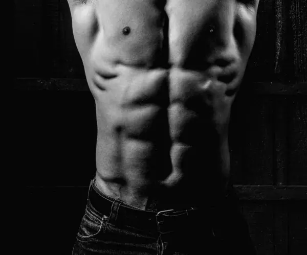 Kaslı Vücut Kaslı Adam Erkek Vücudu Kas Şekli Güçlü Bir — Stok fotoğraf