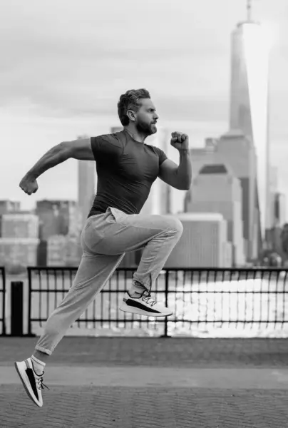 Uciekaj Zdrowy Człowiek Biegający Nowym Jorku Sporty Fitness Biegacz Biegnie — Zdjęcie stockowe