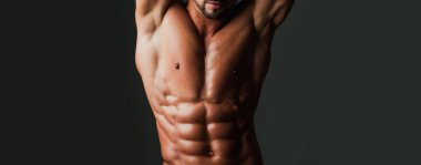 Banner şablonları, kaslı adam, kaslı gövde, altı paket karın kası.