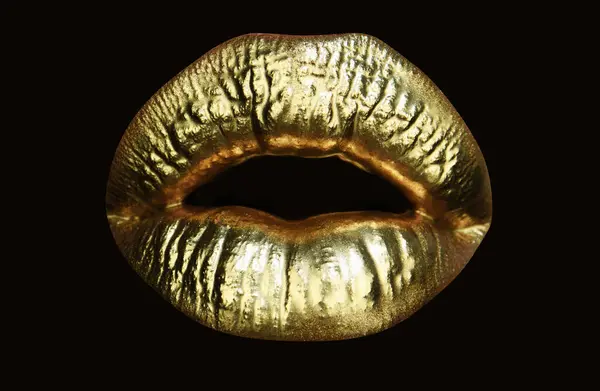 Golden Lipstick Closeup Lips Metal Makeup Sexy Lips Metallic Lipstick Royalty Free Stock Images