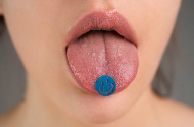 LSD. Drug addiction. Tongue with drugs Psychedelic hallucinogens clipart