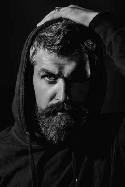 Retro Beard Mužský Koncept Péče Vlasy Vousatý Brutální Hipster Seriózní Stock Snímky