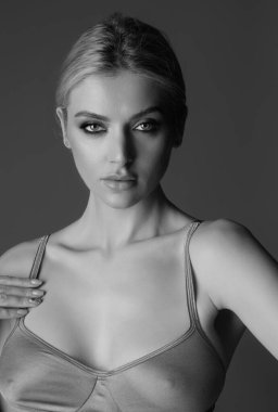 Black bra, natural boobs tits. Bra model. Sensual elegant young fashionable sexy woman. Beautiful girl, fashion model. Fashion lady. Sexy girl in fashion trend look. Sexy clothes