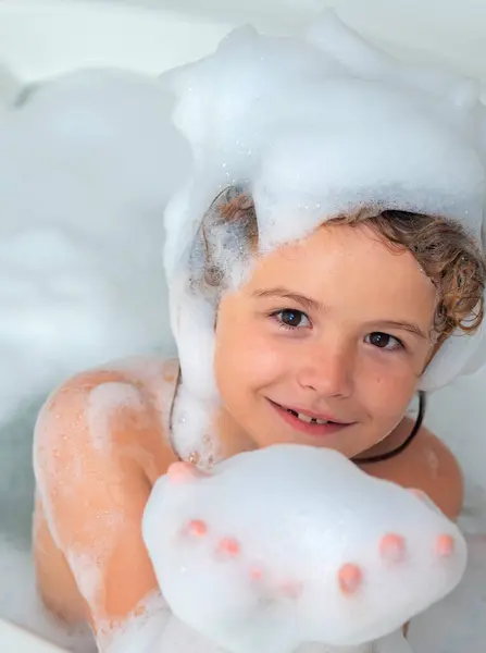 Kids Shampoo Foam Child Head Boy Child Bath Foam Kids Stock Photo