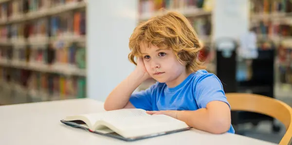 Kid Reading Book Child Reading Book Public Library Education School — Stock Photo, Image