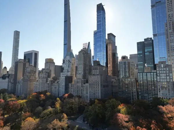 Центральный Парк Отумн Нью Йорке Видом Небоскребы Сверху Панорама Центрального Лицензионные Стоковые Фото