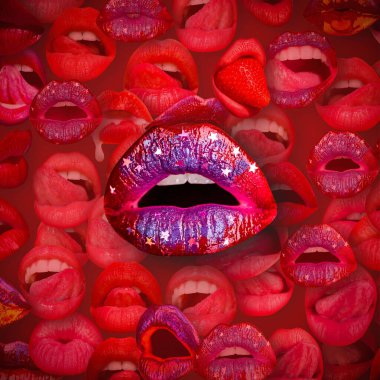 Lips and mouth. Female lip in red background. Woman lips