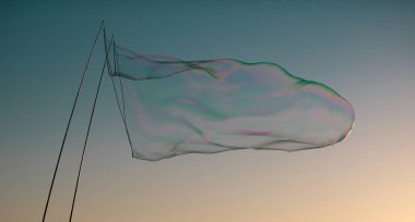 Gün batımında büyük sabun köpükleri. Günbatımı arkaplanında büyük sabun köpükleri