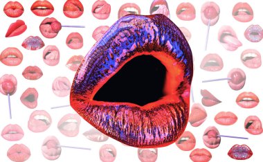 Seksi ağzını aç. Dudaklar ve ağız. Kırmızı dudak arka planı. Dişi dudaklar.